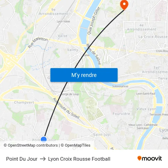Point Du Jour to Lyon Croix Rousse Football map
