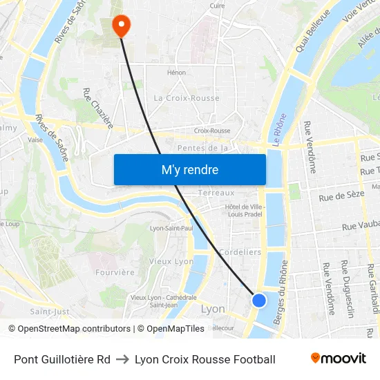 Pont Guillotière Rd to Lyon Croix Rousse Football map