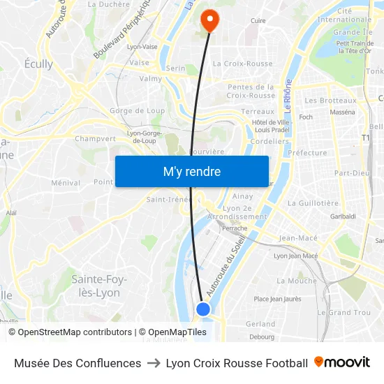 Musée Des Confluences to Lyon Croix Rousse Football map