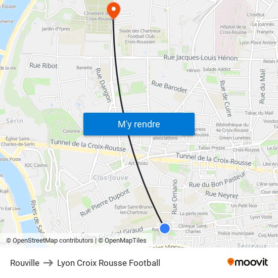 Rouville to Lyon Croix Rousse Football map