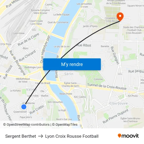 Sergent Berthet to Lyon Croix Rousse Football map