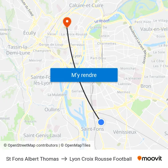 St Fons Albert Thomas to Lyon Croix Rousse Football map
