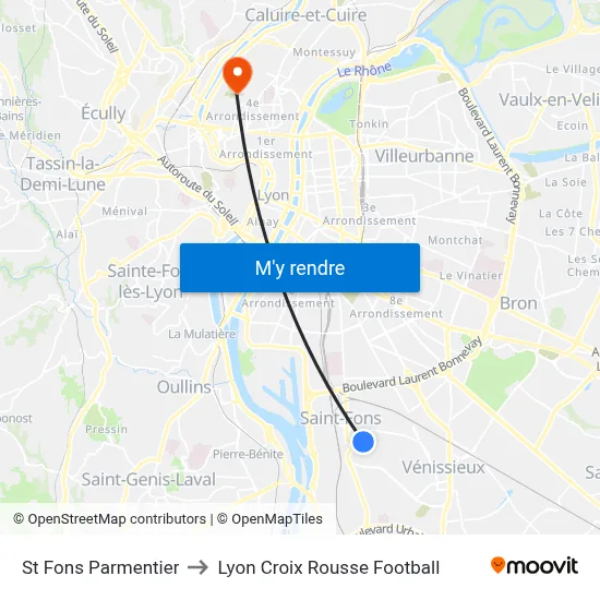 St Fons Parmentier to Lyon Croix Rousse Football map