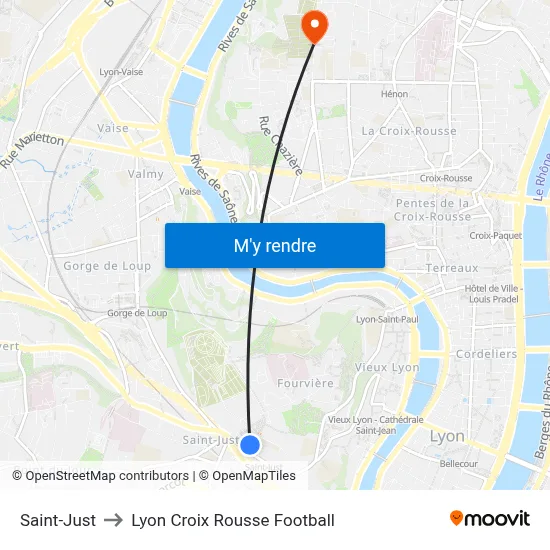 Saint-Just to Lyon Croix Rousse Football map