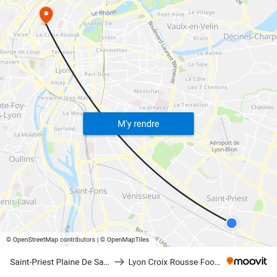 Saint-Priest Plaine De Saythe to Lyon Croix Rousse Football map