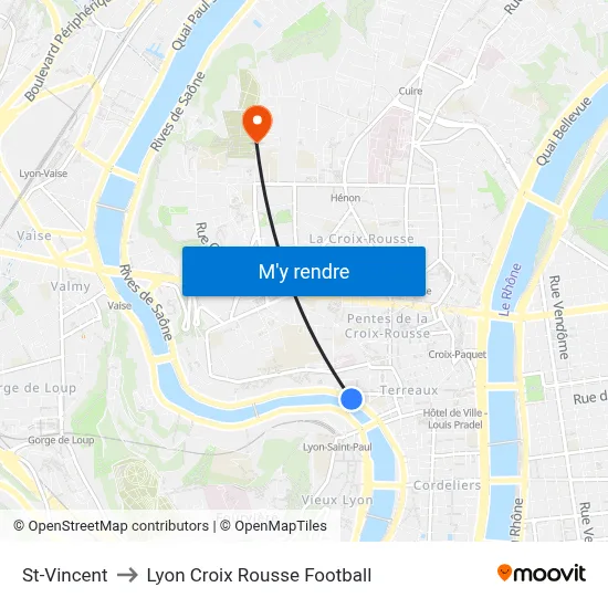St-Vincent to Lyon Croix Rousse Football map