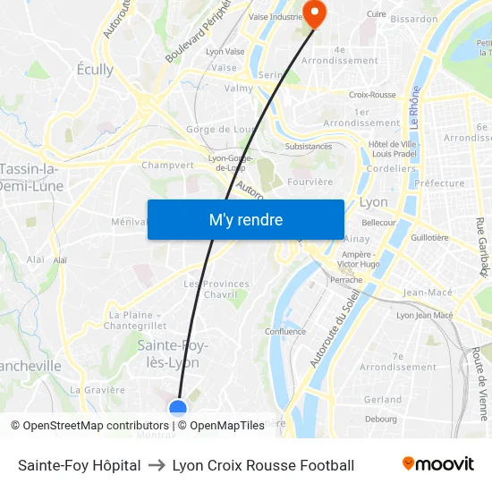 Sainte-Foy Hôpital to Lyon Croix Rousse Football map