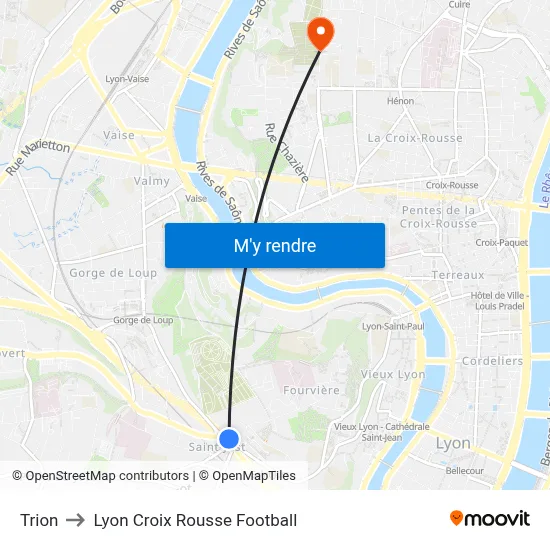 Trion to Lyon Croix Rousse Football map