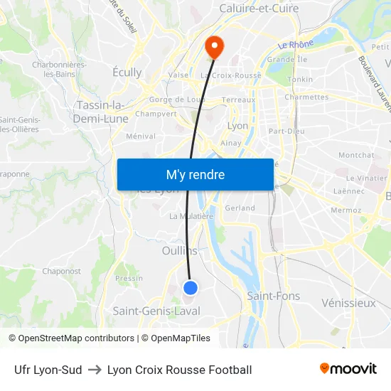 Ufr Lyon-Sud to Lyon Croix Rousse Football map