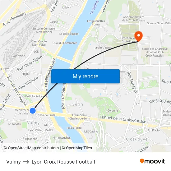 Valmy to Lyon Croix Rousse Football map