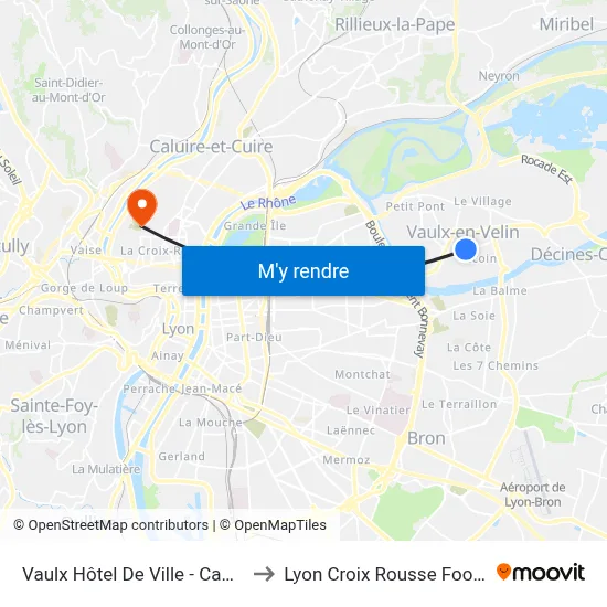 Vaulx Hôtel De Ville - Campus to Lyon Croix Rousse Football map