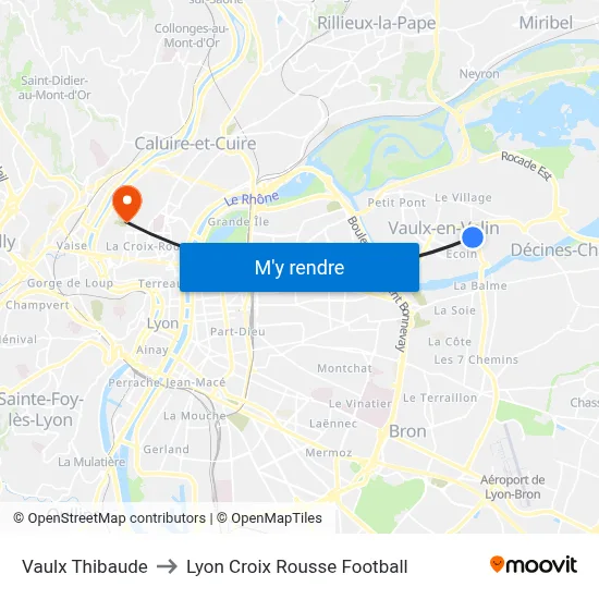 Vaulx Thibaude to Lyon Croix Rousse Football map
