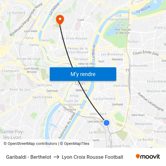 Garibaldi - Berthelot to Lyon Croix Rousse Football map
