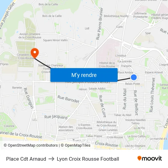 Place Cdt Arnaud to Lyon Croix Rousse Football map