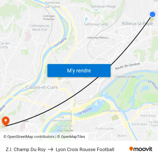 Z.I. Champ Du Roy to Lyon Croix Rousse Football map
