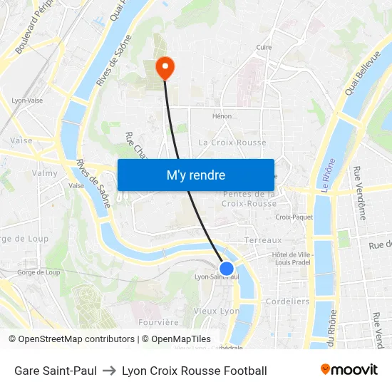 Gare Saint-Paul to Lyon Croix Rousse Football map
