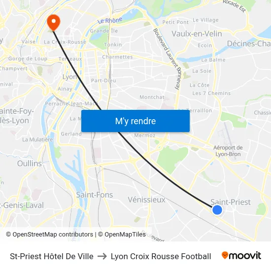 St-Priest Hôtel De Ville to Lyon Croix Rousse Football map