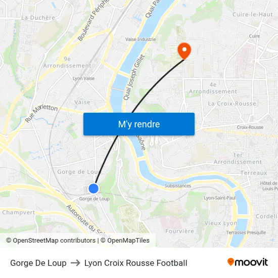 Gorge De Loup to Lyon Croix Rousse Football map