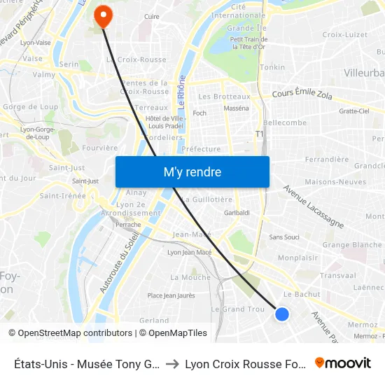 États-Unis - Musée Tony Garnier to Lyon Croix Rousse Football map