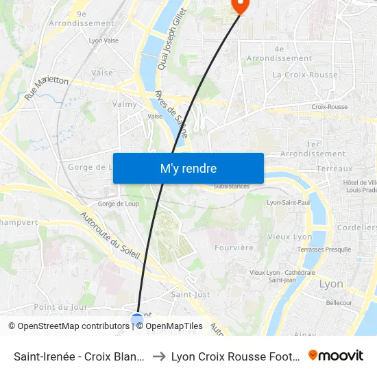 Saint-Irenée - Croix Blanche to Lyon Croix Rousse Football map