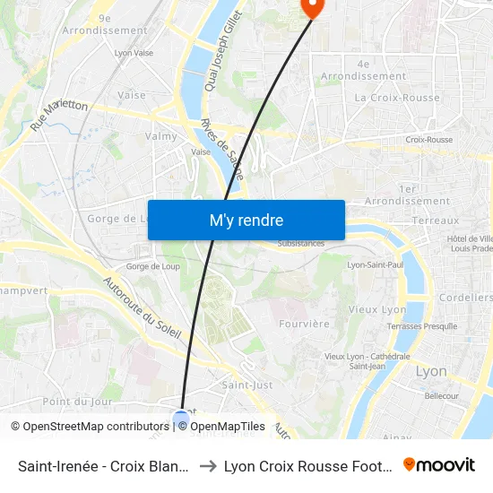 Saint-Irenée - Croix Blanche to Lyon Croix Rousse Football map