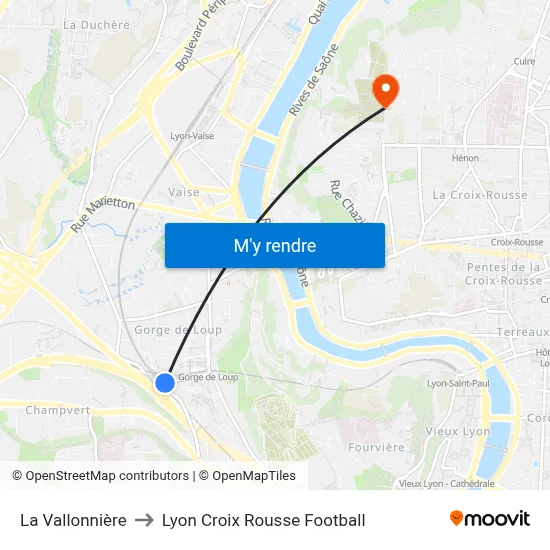 La Vallonnière to Lyon Croix Rousse Football map