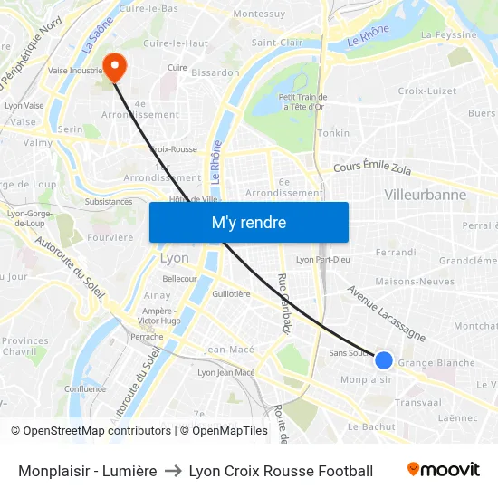 Monplaisir - Lumière to Lyon Croix Rousse Football map