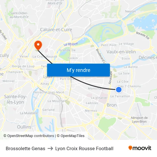 Brossolette Genas to Lyon Croix Rousse Football map