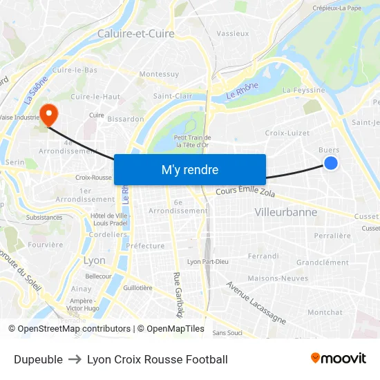 Dupeuble to Lyon Croix Rousse Football map