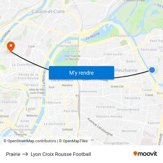 Prairie to Lyon Croix Rousse Football map