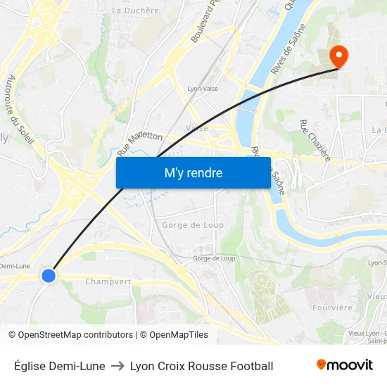 Église Demi-Lune to Lyon Croix Rousse Football map