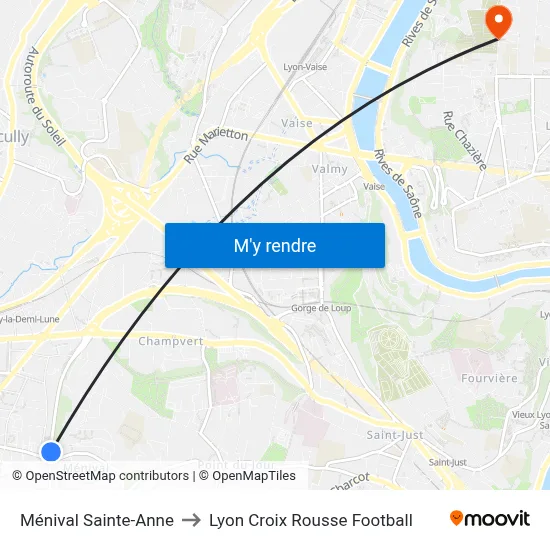 Ménival Sainte-Anne to Lyon Croix Rousse Football map