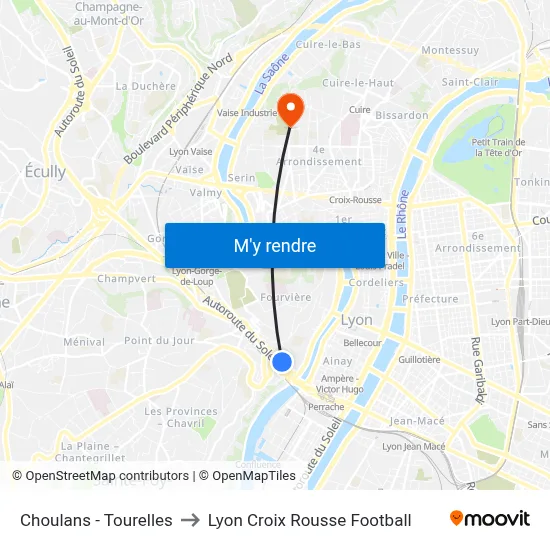Choulans - Tourelles to Lyon Croix Rousse Football map