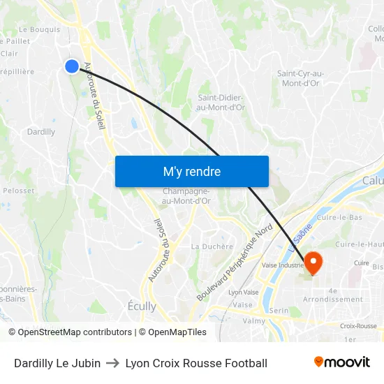 Dardilly Le Jubin to Lyon Croix Rousse Football map