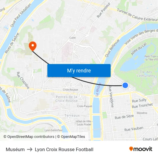 Muséum to Lyon Croix Rousse Football map