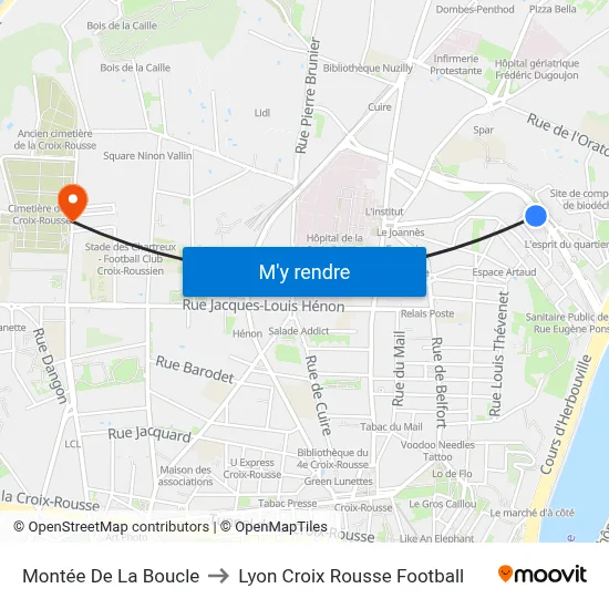 Montée De La Boucle to Lyon Croix Rousse Football map