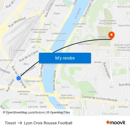 Tissot to Lyon Croix Rousse Football map