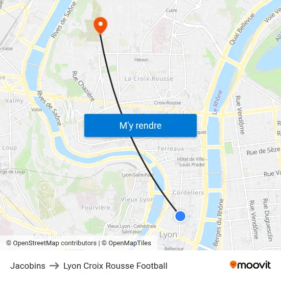 Jacobins to Lyon Croix Rousse Football map