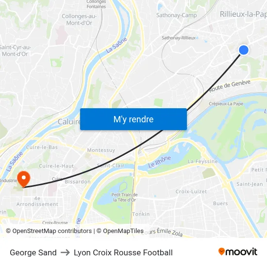 George Sand to Lyon Croix Rousse Football map