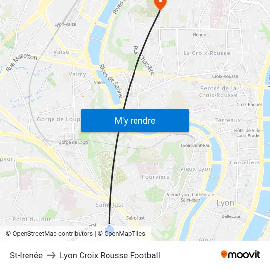 St-Irenée to Lyon Croix Rousse Football map
