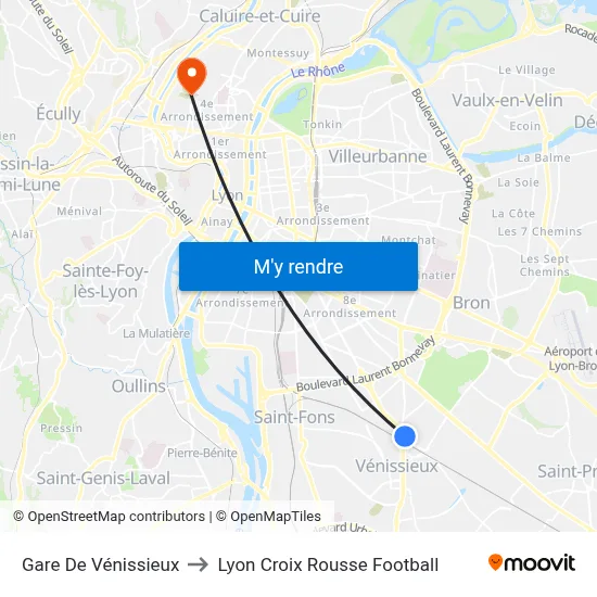 Gare De Vénissieux to Lyon Croix Rousse Football map