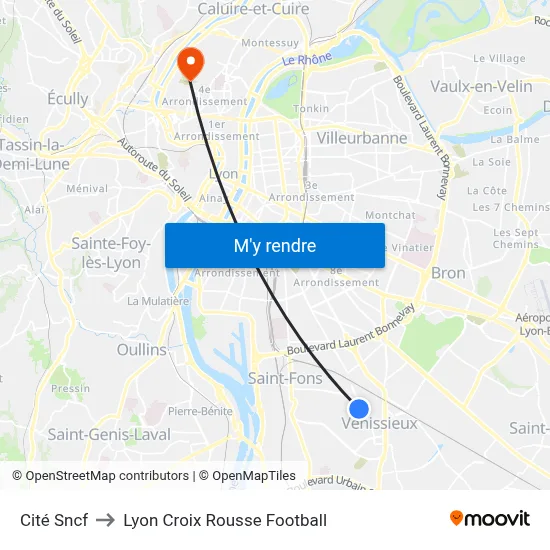 Cité Sncf to Lyon Croix Rousse Football map