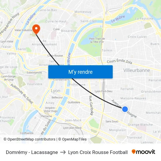 Domrémy - Lacassagne to Lyon Croix Rousse Football map