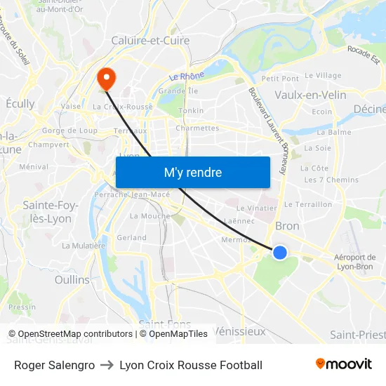 Roger Salengro to Lyon Croix Rousse Football map