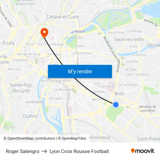 Roger Salengro to Lyon Croix Rousse Football map