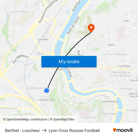 Berthet - Loucheur to Lyon Croix Rousse Football map
