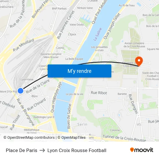 Place De Paris to Lyon Croix Rousse Football map