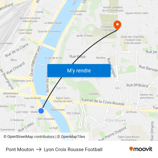 Pont Mouton to Lyon Croix Rousse Football map