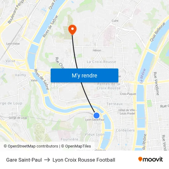 Gare Saint-Paul to Lyon Croix Rousse Football map