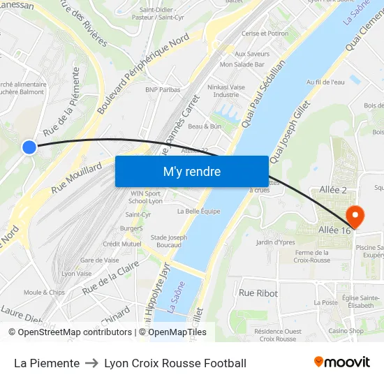 La Piemente to Lyon Croix Rousse Football map